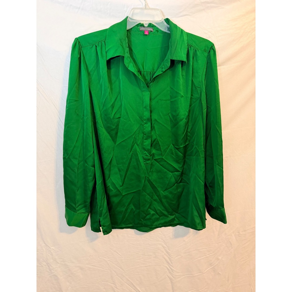 Vince Camuto Green Popover Blouse Long Sleeve Gold Button Cuffs Plus Size 2X